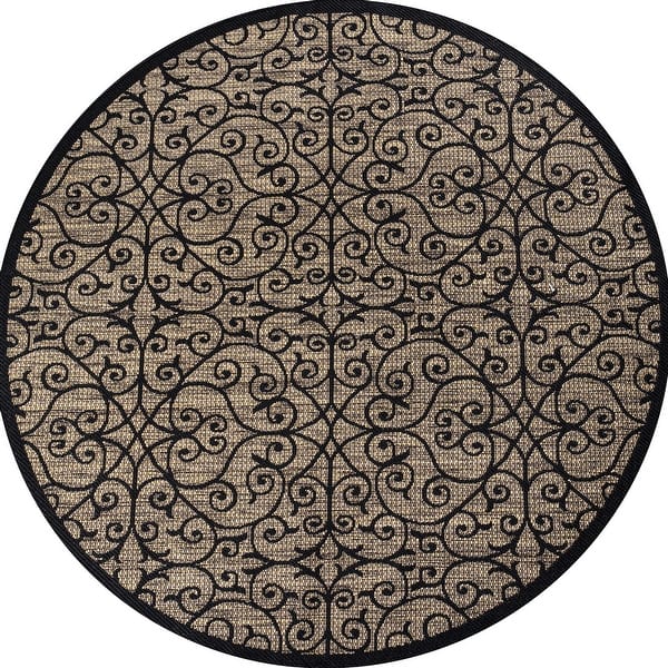 slide 2 of 22, JONATHAN Y Ourika Textured Weave Indoor/Outdoor Area Rug 5' Round - Black/Khaki