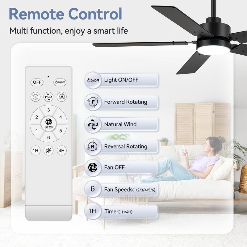 36/42/48/52/56/62/72/84-Inch Reversible Blade Integrated LED Ceiling Fan with Light Remote