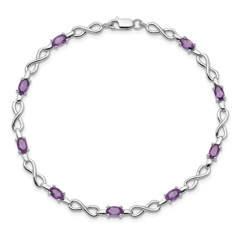 Curata 925 Sterling Silver 7" 3mm Genuine Amethyst, Blue Topaz, Citrine or Garnet Infinity Bracelet