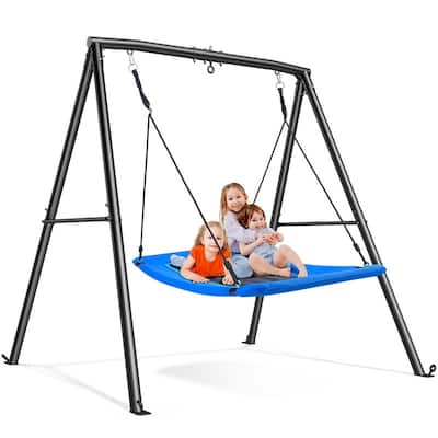 Trekassy 60" Large Heavy Duty Metal Swing Set, 440lbs Saucer Swing with Frame for Kids Outdoor Backyard(Blue)