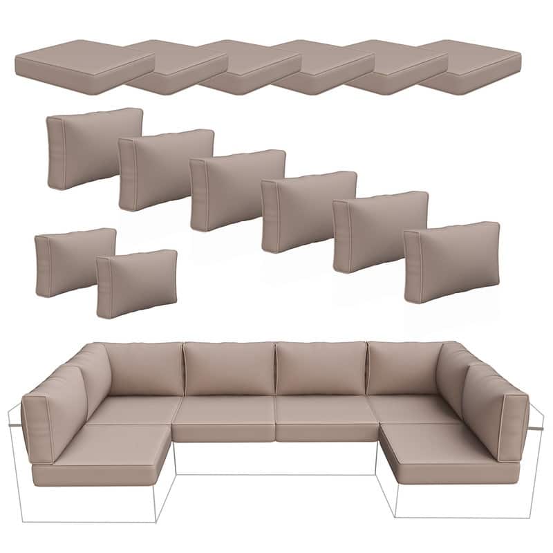 14 Piece Patio Furniture Cushion Set Outdoor Sofa Replacement Cushions - Khaki