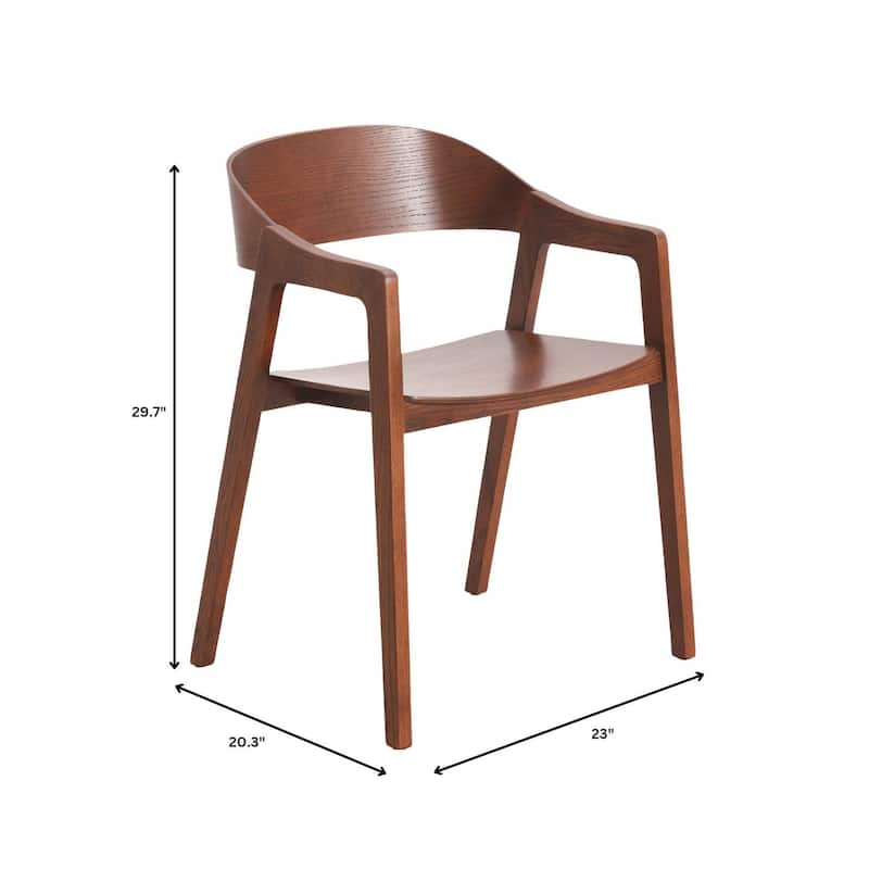 Dining Chair in Oak Wood with Open Back Design and Armrests Set of 2 Rivo Series