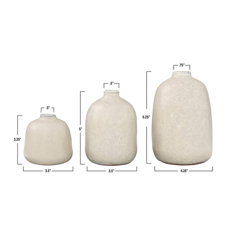 Light Grey Terracotta Vases with Pitted Sand Finishes (Set of 3 Sizes)