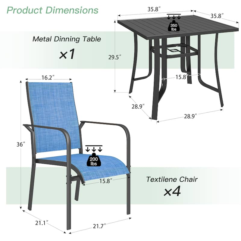 5/7/9-Piece Outdoor Patio Dining Set with Stackable Textilene Chairs and Slatted Table, Furniture with Adjustable Umbrella Hole