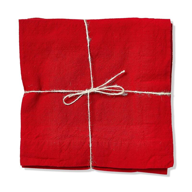 Set of 4 Threads Solid Color Casual Red Cotton Slub Machine Washable Napkins with 2-in Finished Hem, 20x20-in. - 20 x 20