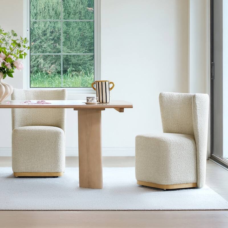Brian Modern Dining Chairs with Casters&Wood Base Set of 2 - Wingback - Oatmeal