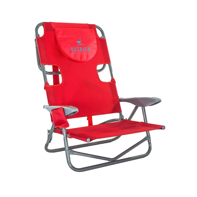 Ostrich On-Your-Back Outdoor Reclining Beach Lounge Pool Camping Chair, Red - Red