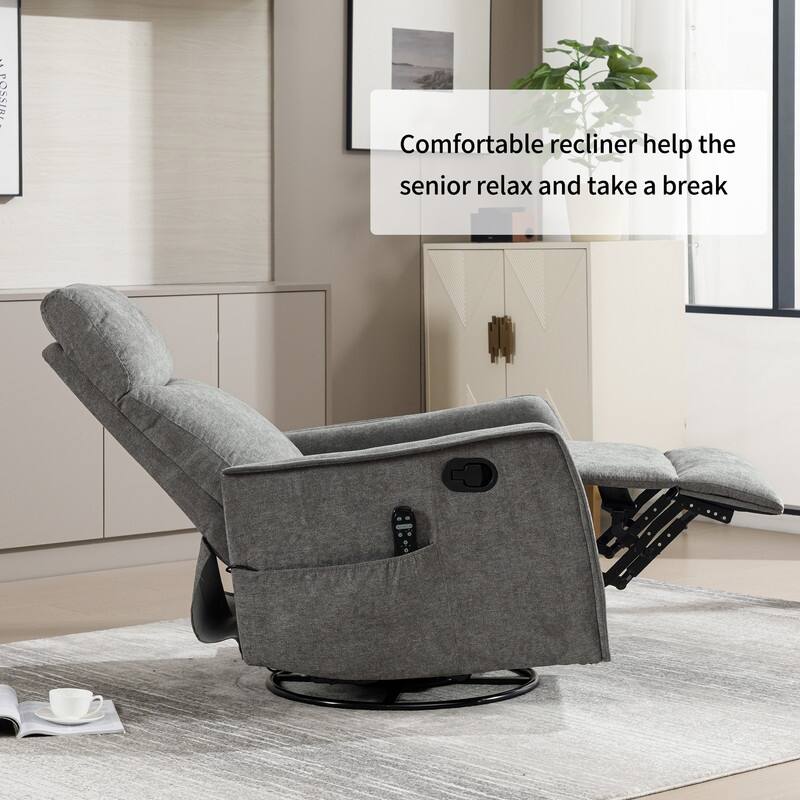 Heat Massage Manual Recliner Chair with Rocker and Swivel in Fabric for Living Room