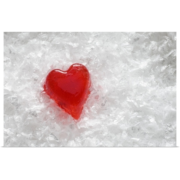 "Frozen red ice-cube heart in ice flakes" Poster Print