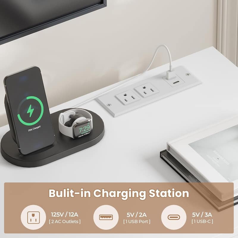 LED TV Stand with Mount Power Outlet TV Mount for 32 to 75 in TVs Drawers