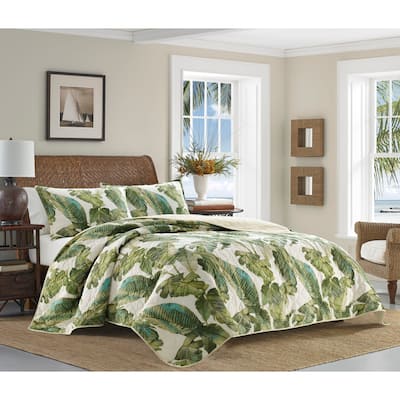 Tommy Bahama Fiesta Palms Green Cotton Reversible Quilt Set