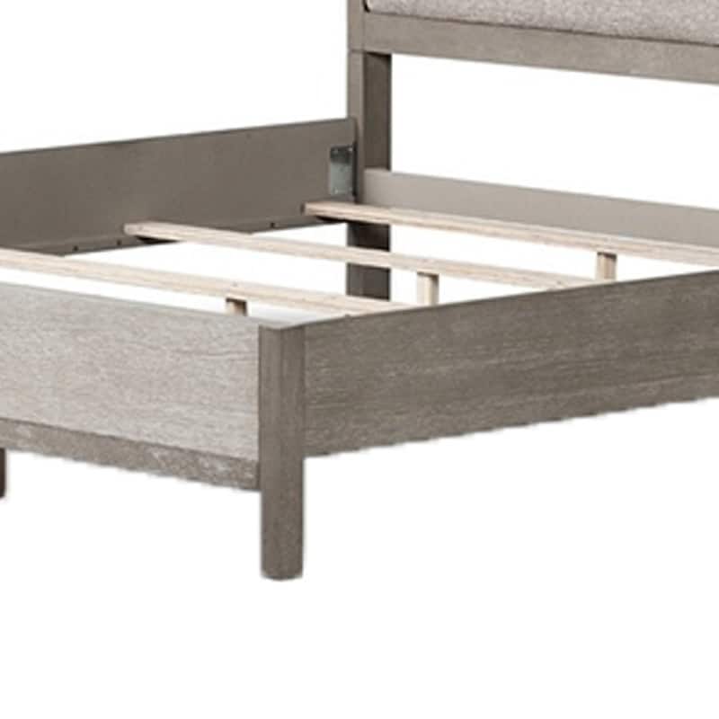 Rizvi King Bed, Upholstered Headboard, Beveled Mirror, Gray Solid Wood