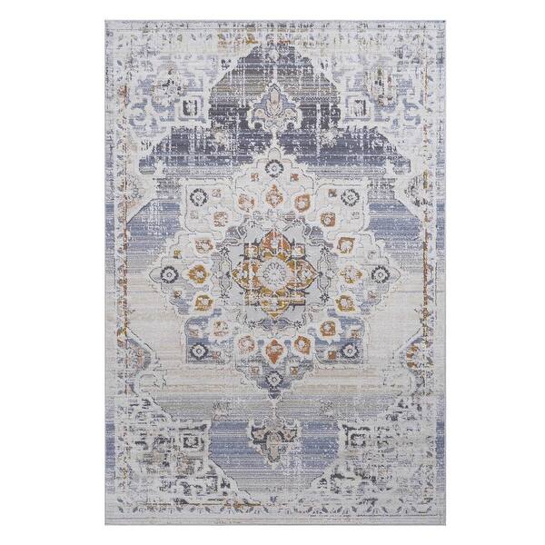 slide 2 of 5, LOOM & LUXE Collection Cream/Gold/Medallion Non-Shedding Area Rug 120" D x 93" W x 0.28" H