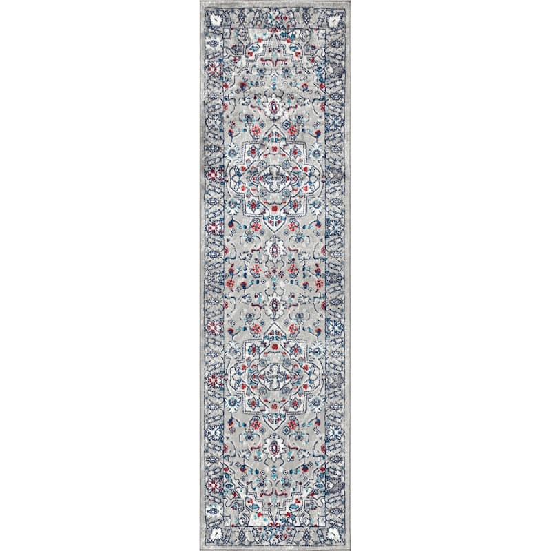 JONATHAN Y Traditional Persian Vintage Medallion Area Rug - 2 X 8 - Light Grey/ Multi