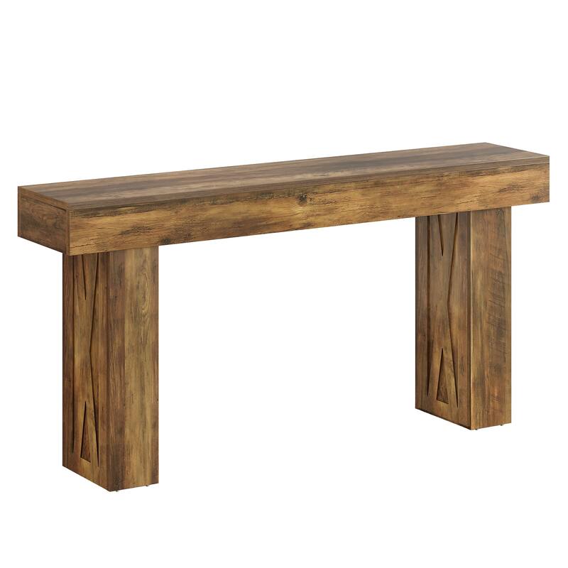 63" Extra Long Farmhouse Console Table, Rustic Mix Brown