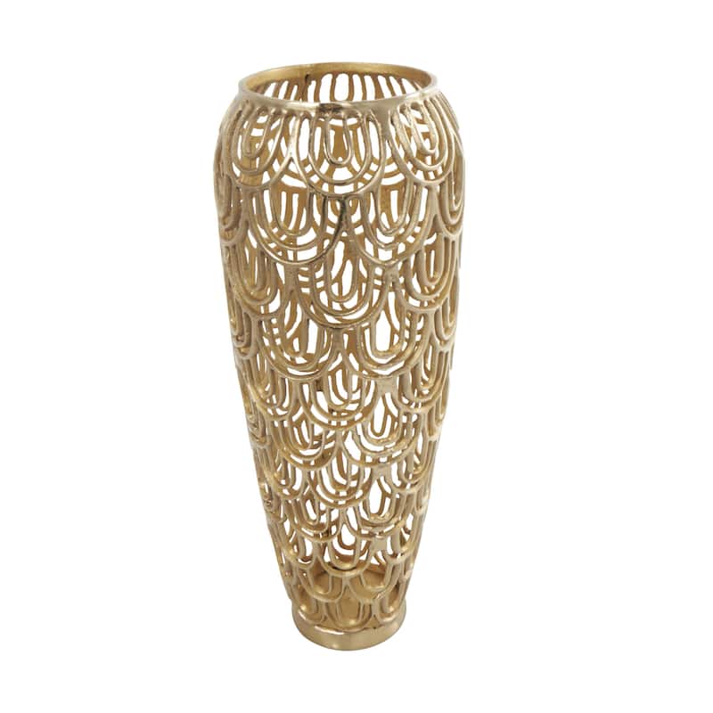 Aluminum Metal Geometric Tall Art Deco Inspired Arched Decorative Vase - Gold or Silver - Roche River Decor - Gold - 25"H