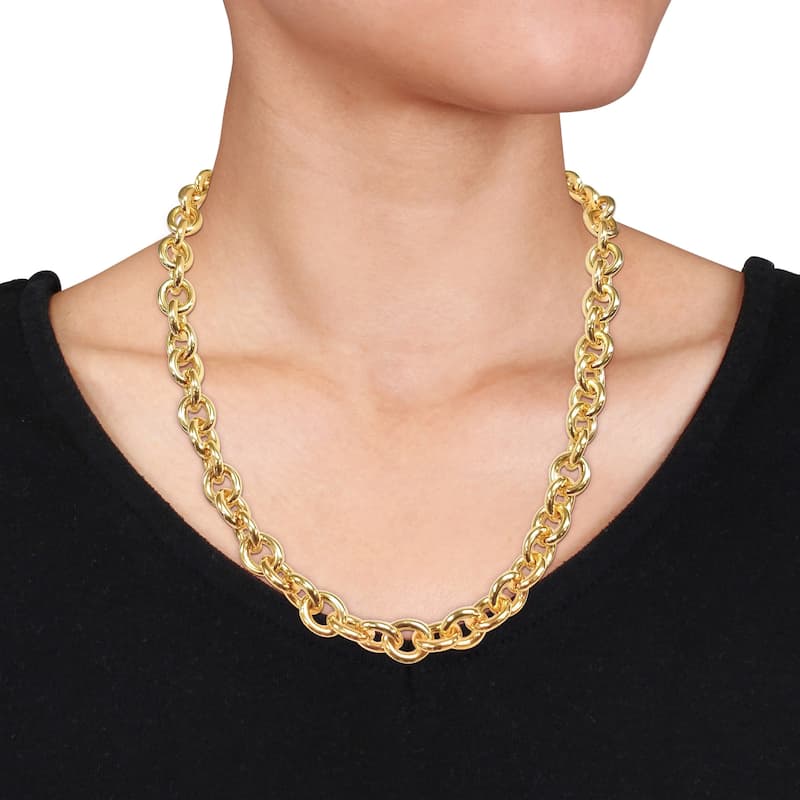 Miadora Yellow Plated Sterling Silver Oval Link Chain Necklace - 24 inch x 11 mm x 11 mm - 24 inch x 11 mm x 11 mm