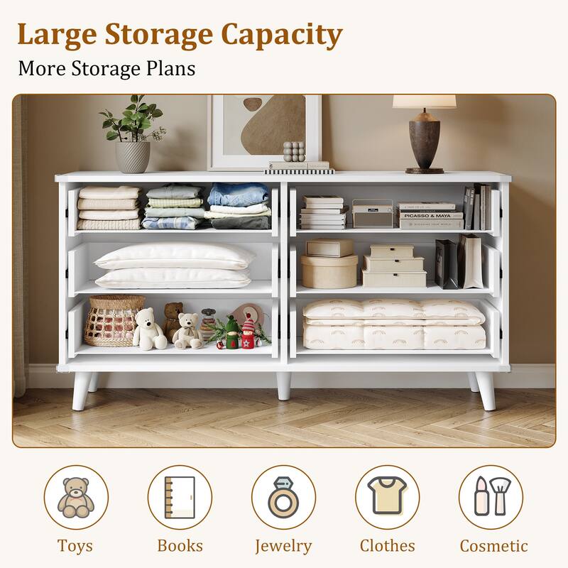 6 Drawer Dresser for Bedroom, 53" Wide Boho Fluted Dresser