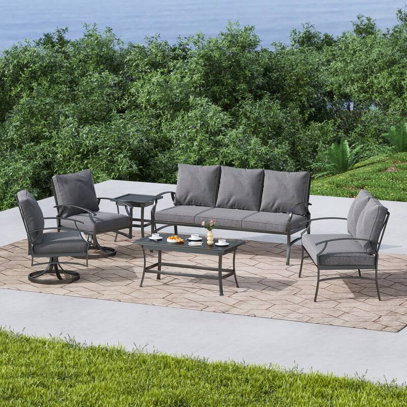 DREAMSIDEA Outdoor Metal Swivel Furniture Patio Conversation Set - 6 Piece - Gray