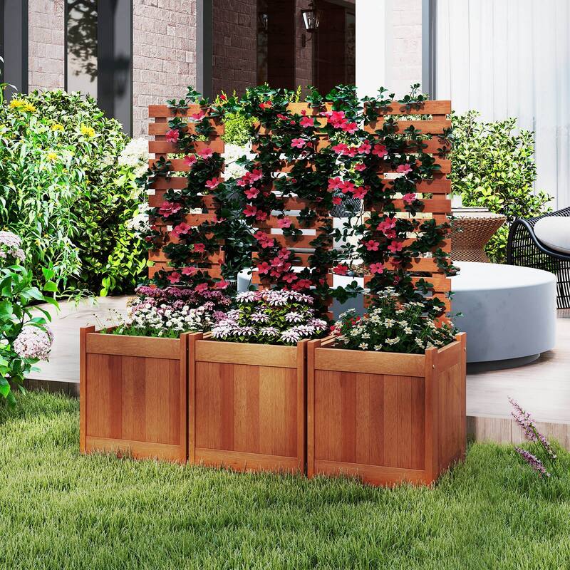 Costway 1/2 PCS Wooden Raised Garden Bed Elevated Patio Yard Planter