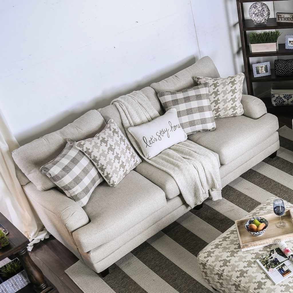 Zito Transitional Grey Linen Fabric Padded Sofa by Furniture of America