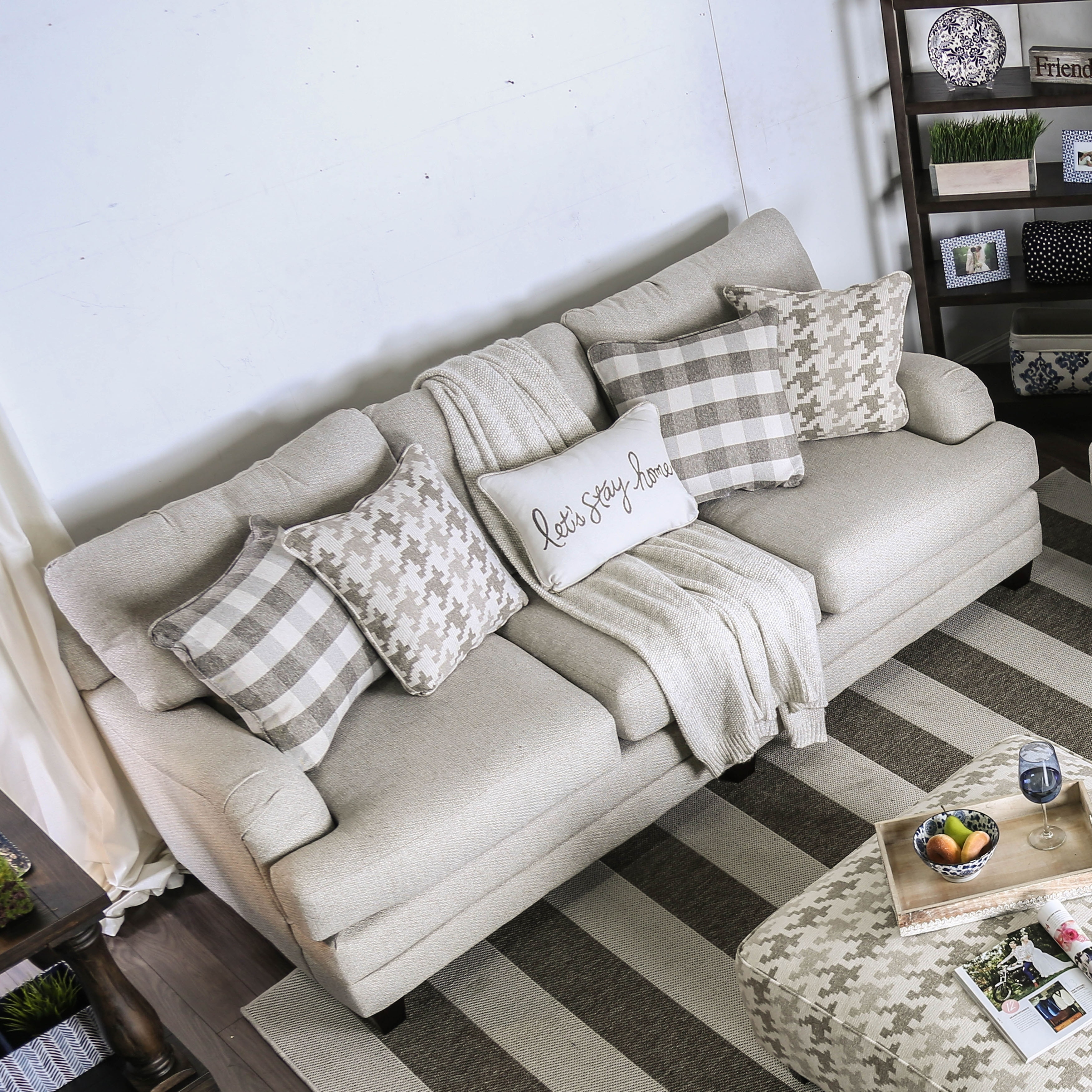 Furniture of America Zito Transitional Grey Linen Fabric Padded Sofa