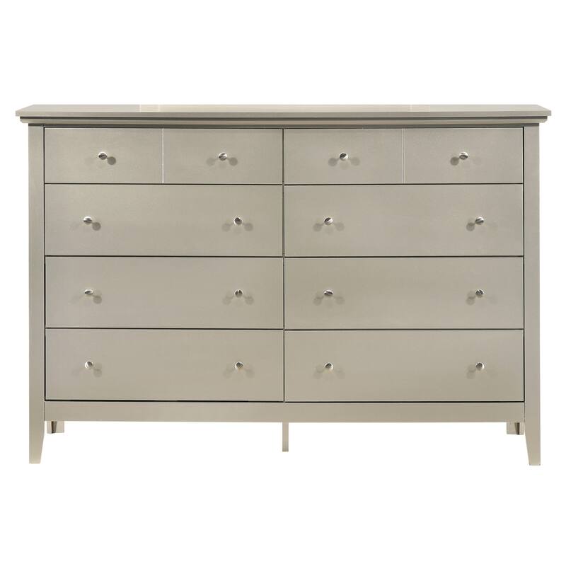 10-Drawer Silver Champagne Double Dresser with Luxurious Finish, Ample Storage, and Elegant Bedroom Styling