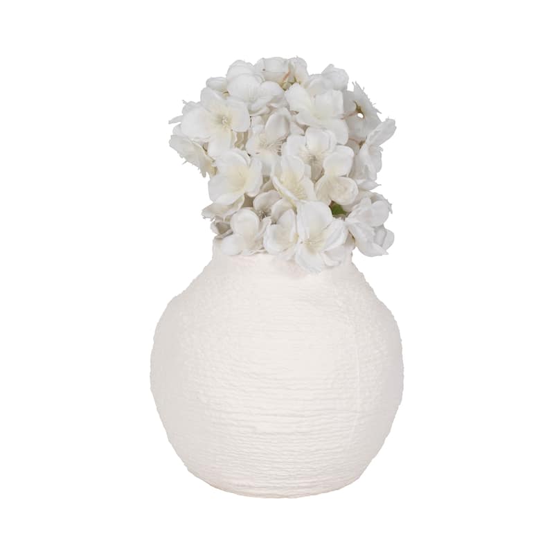 Sagebrook Home Woven Textured Vase, White, Round, Solid Color, Tranquil Waters Decorative Item