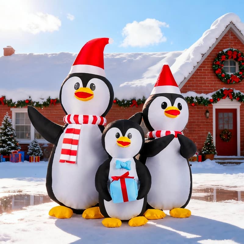 6FT Lighted Christmas Inflatable Decoration, Inflatable Penguin Family
