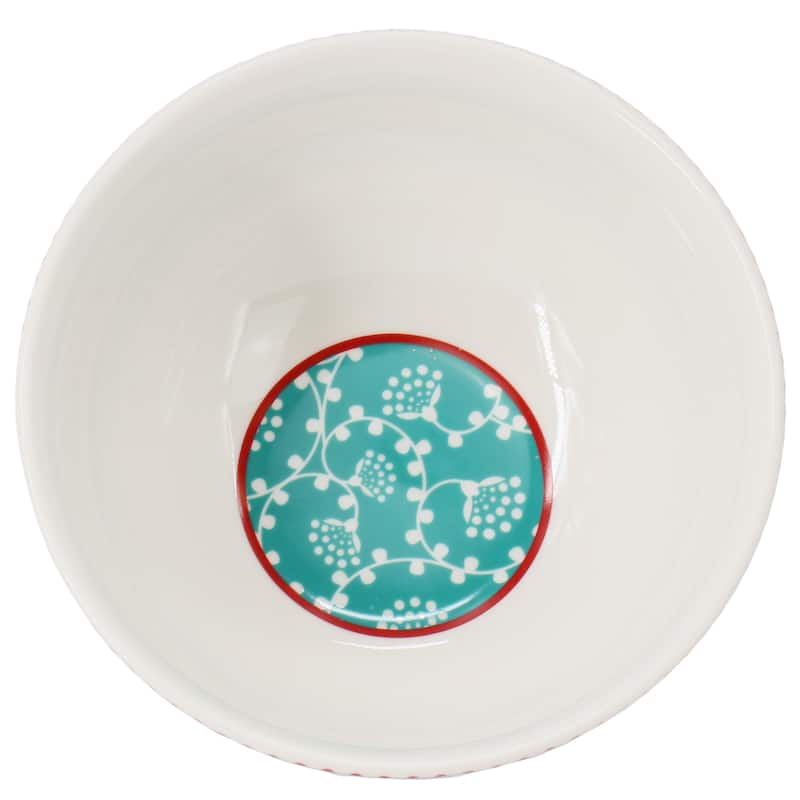 Floral 8 Piece 6 Inch Fine Ceramic Bowl Set in White and Multi Blue
