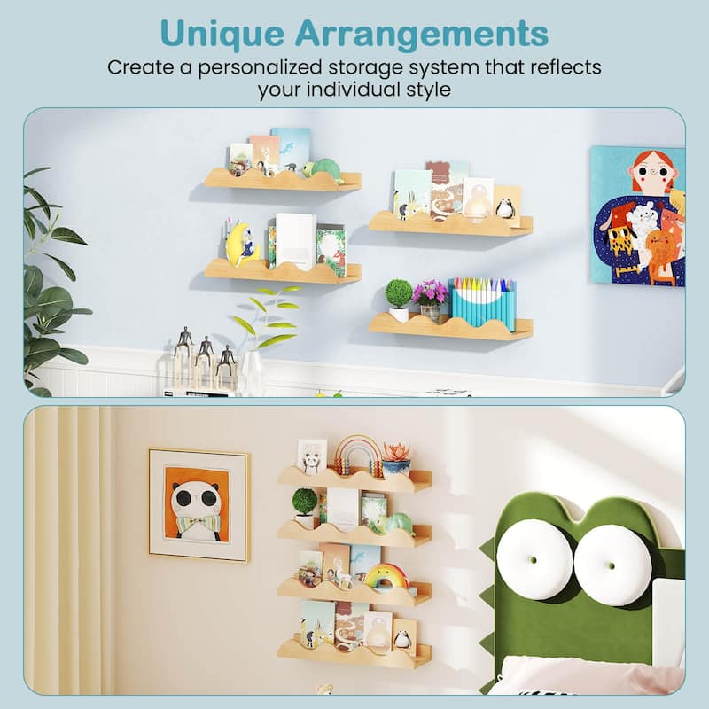 Costway Kids Bookshelf Set of 4 with Fir Wood Structure & Wavy - See Details