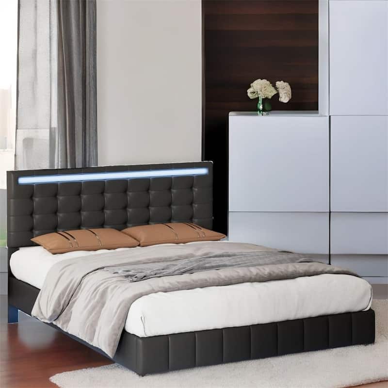Full Size Floating Bed Frame with LED Lights and USB Charging