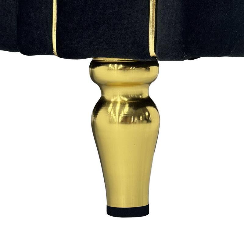 Roomfitters 87.4 Inch 3 Seater Elegant Modern Upholstered Sofa with Gold Metal Trim, Vertical Channel Tufted Back