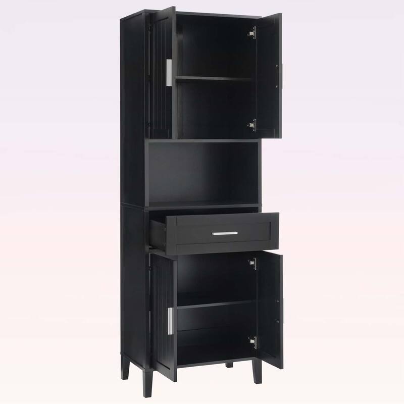 Freestanding Tall Cabinet with Drawer,2 Cabinets,4 Soft-Close Doors,and Adjustable Shelves for Versatile Storage