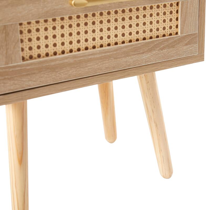 Chichoice Rattan Nightstand with Boho Drawer and Solid Wood Legs