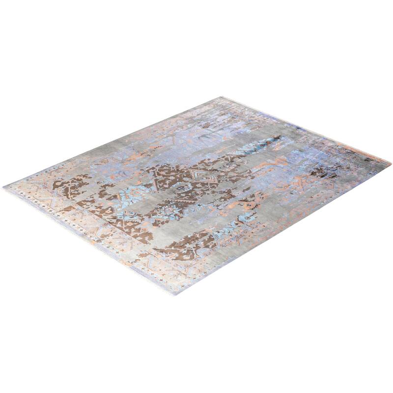 Ikat One-of-a-Kind Hand-Knotted Area Rug - Gray, 8' 1" x 10' 2" - 8' 1" x 10' 2"