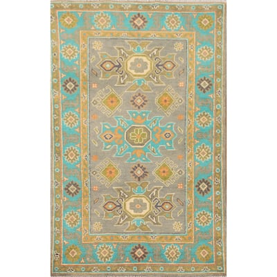 Geometric Grey Kazak Oriental Accent Rug Handmade Wool Carpet - 2'6" x 4'5"