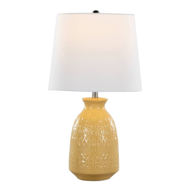 Porch & Den Claudia 20" Ceramic Table Lamp with Patterned Base & Linen Shade (Set of 2) - 20