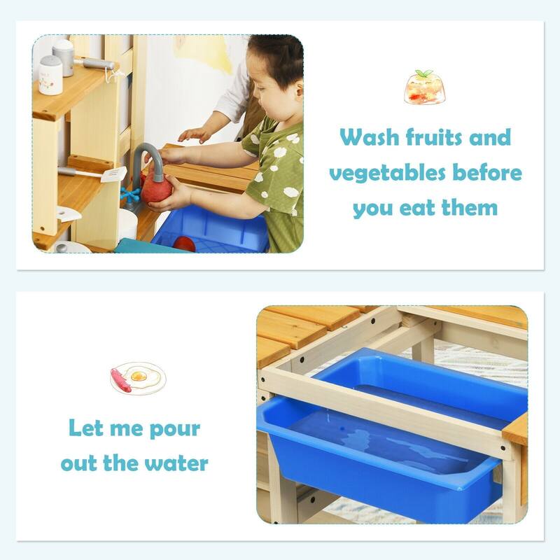 Kid's Outdoor Wooden Pretend Cook Kitchen Playset Toy - 43" x 15" x 39.5" (L x W x H)