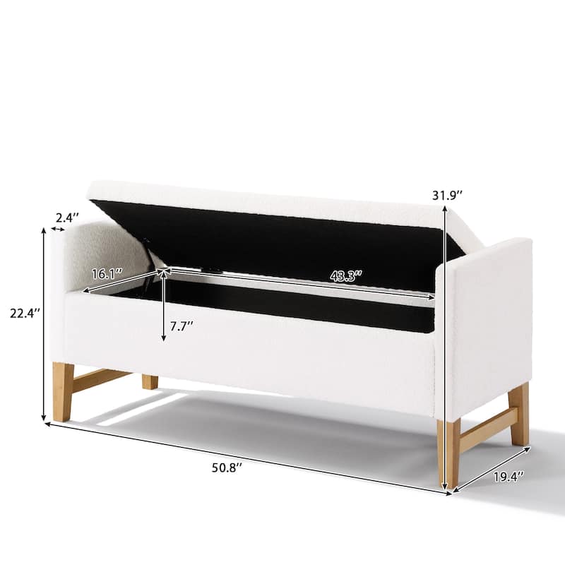 Christopher Knight Home - Tommy Boucle Upholstered Storage Ottoman with Solid Wood Legs and Pillows