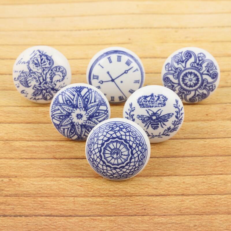 Novica Handmade Blue Visions Ceramic Knobs (Set Of 6)