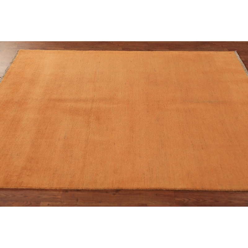 Modern Gabbeh Oriental Area Rug Handmade Orange Solid Wool Carpet - 4'11" x 6'7"