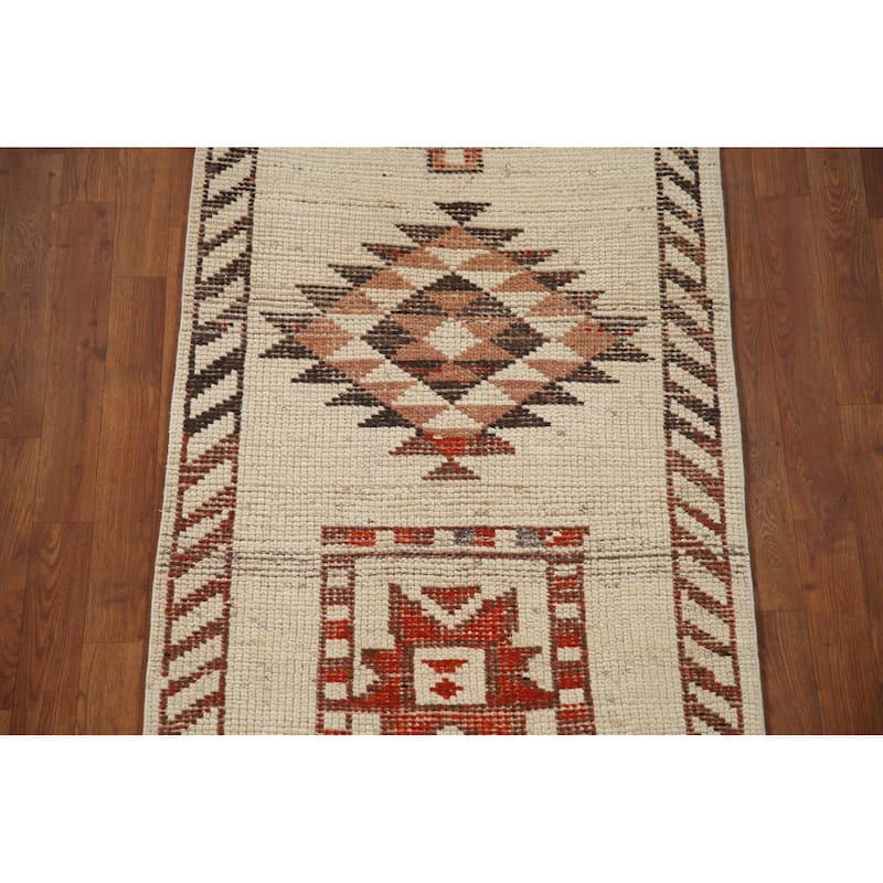 Beige Anatolian Runner Rug Handmade Wool Carpet - 2'9"x 11'2"
