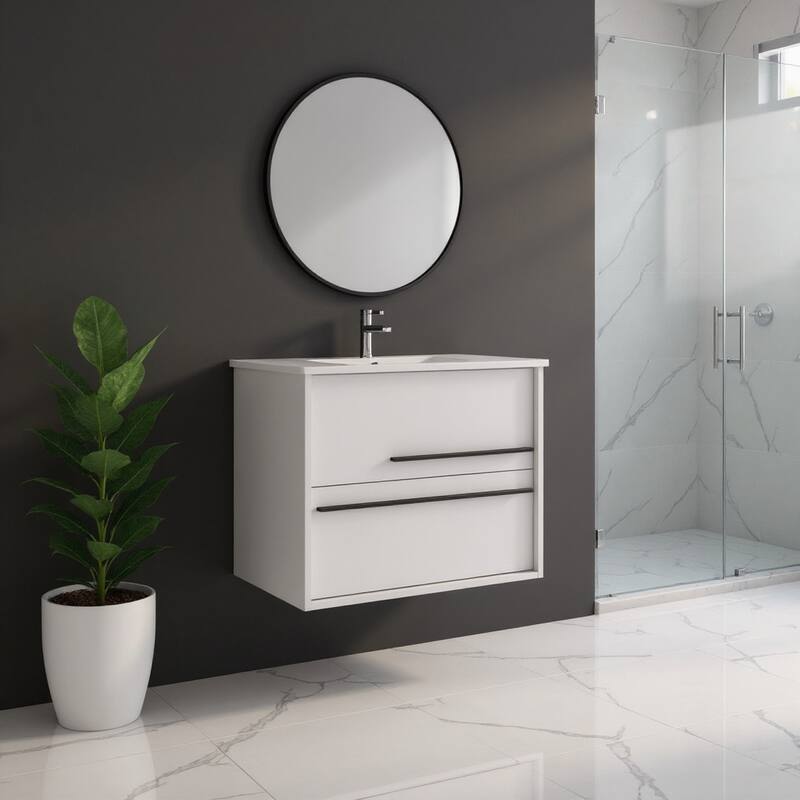 HomeRoots 24" Off White Wood Floating Bathroom Vanity With White Sink And Two Drawers - 24.00 in. x 24.60 in. x 21.60 in. - 24.00 in. x 24.60 in. x 21.60 in. - Polished - Off White