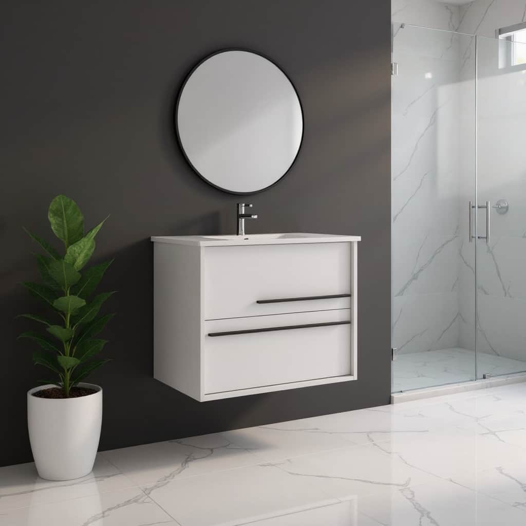 HomeRoots 24" Off White Wood Floating Bathroom Vanity With White Sink And Two Drawers - 24.00 in. x 24.60 in. x 21.60 in.