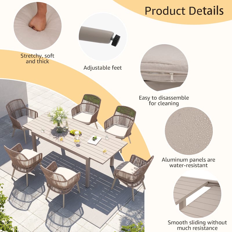Outdoor Patio Dining Set Dining Chairs and Extendable Dining Table (7-Piece Set)