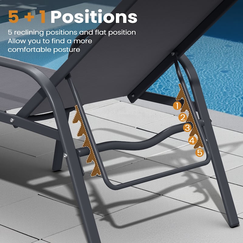 VredHom Outdoor Aluminum Adjustable Patio Chaise Lounge Chairs