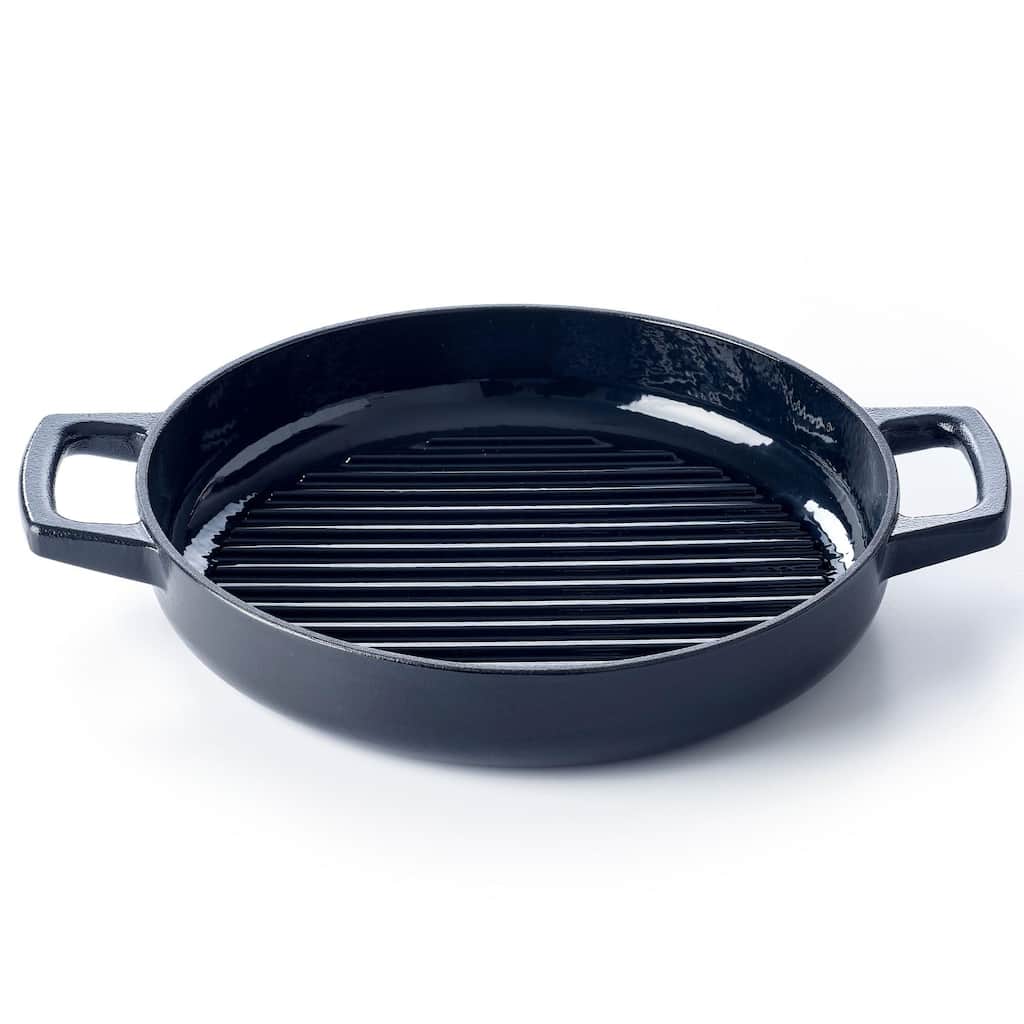Alva Nori 11" Enameled Cast Iron Griddle Pan, Heavy-Duty Grill Pan