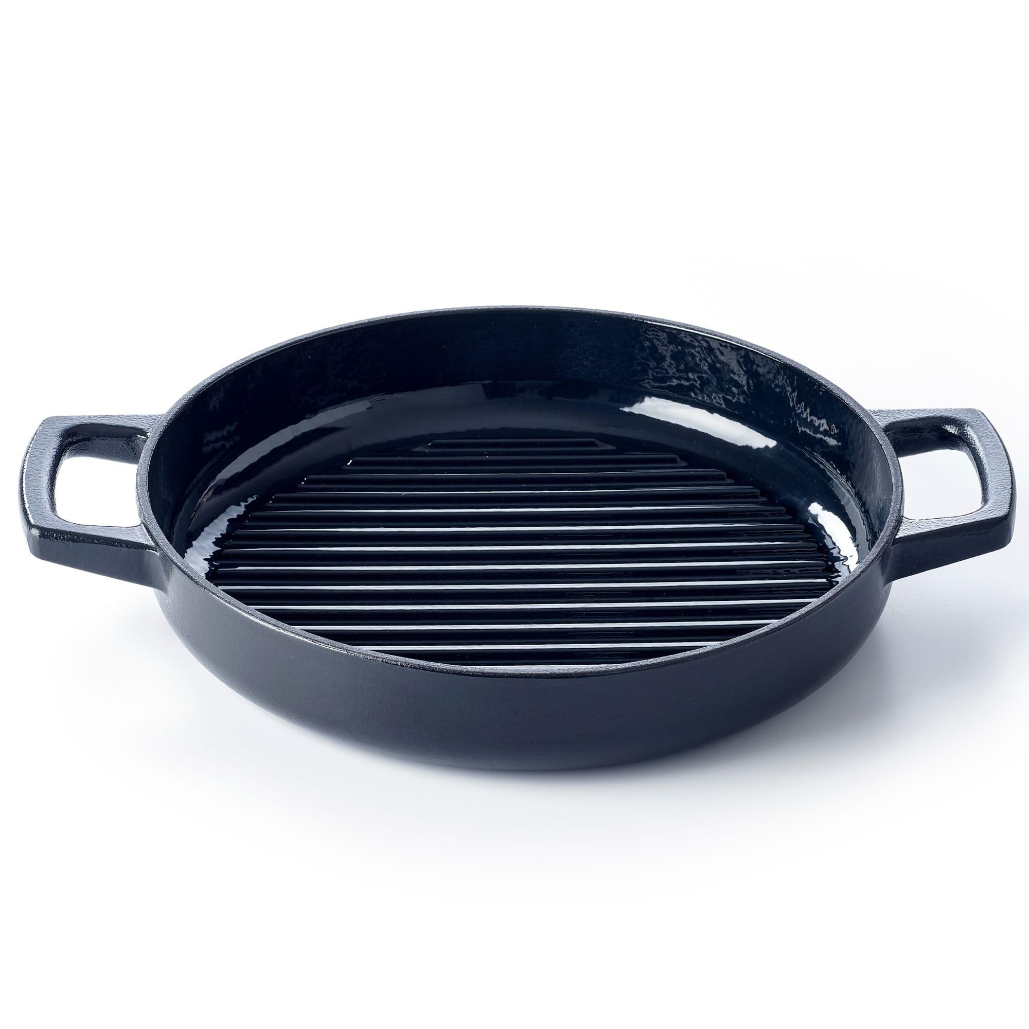 Alva Nori 11" Enameled Cast Iron Griddle Pan, Heavy-Duty Grill Pan