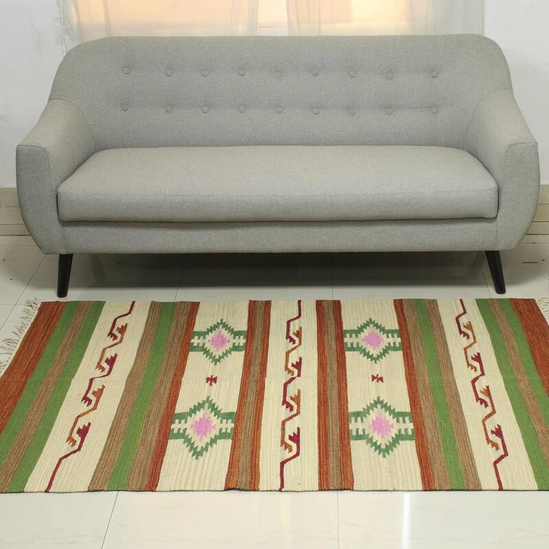 Novica Handmade Cozy Dream Wool Dhurrie Rug (4X6) - 2' x 6' Runner